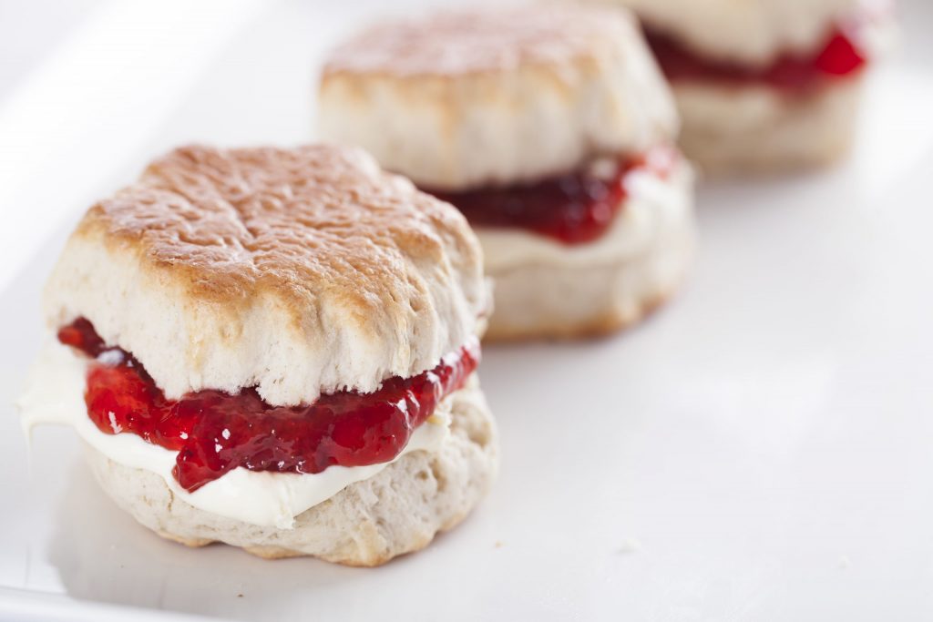 English scones with cream and strawberry jam