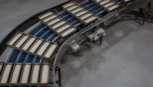 Industrial bread pans on bakery line